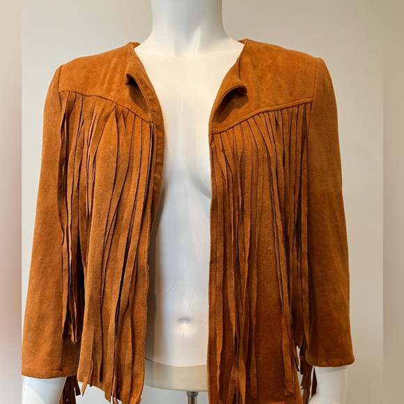 HAODUOYI Jackets & Blazers - Halduoyi Brown Vegan Fringe blazer 3/4 jacket size Large